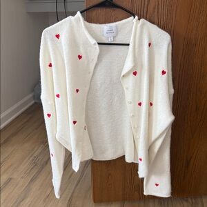 Charming White Cardigan with Red Heart Accents